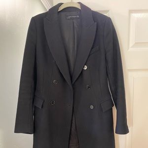 Black double-breasted wool coat from Zara